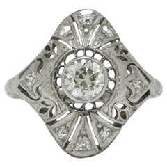 Antique Filigree Engagement Ring Art Deco Dome Old European Diamond 1/2 Carat +