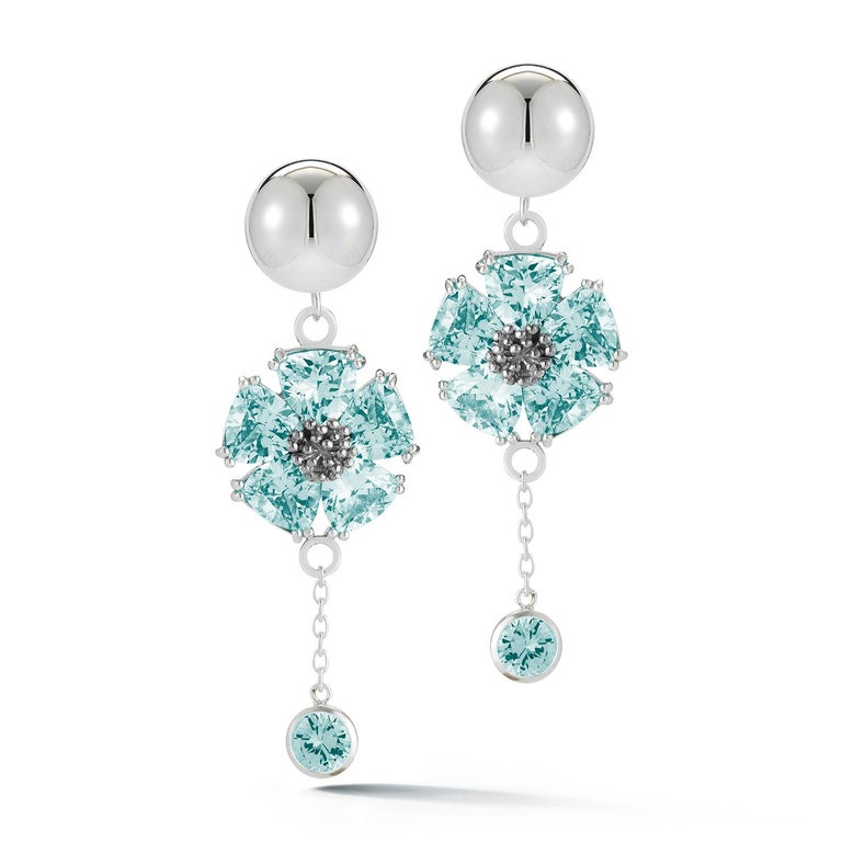 Light Blue Shire Blossom Stone Bezel Earrings For At 1stdibs Modern Light Blue Shire Blossom Stone Bezel Earrings For