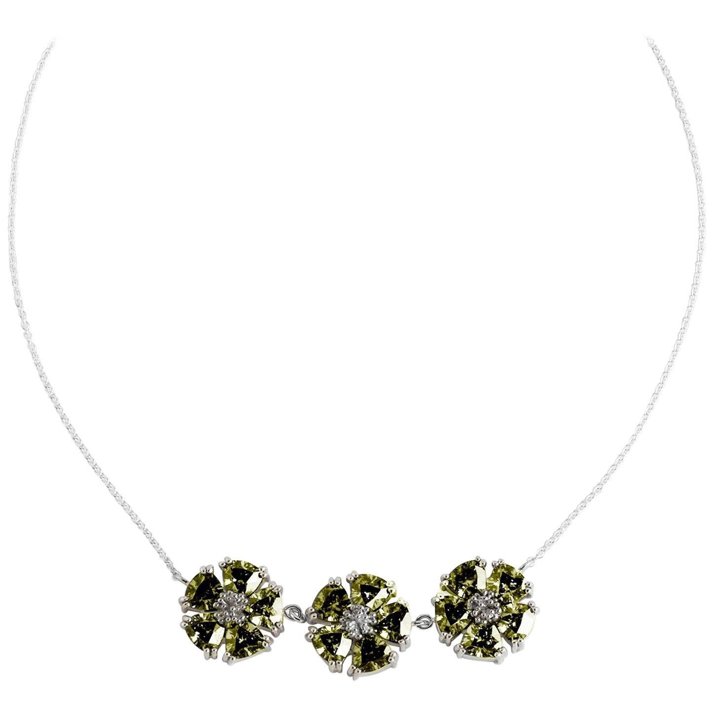 Olive Peridot 123 Blossom Stone Necklace For Sale