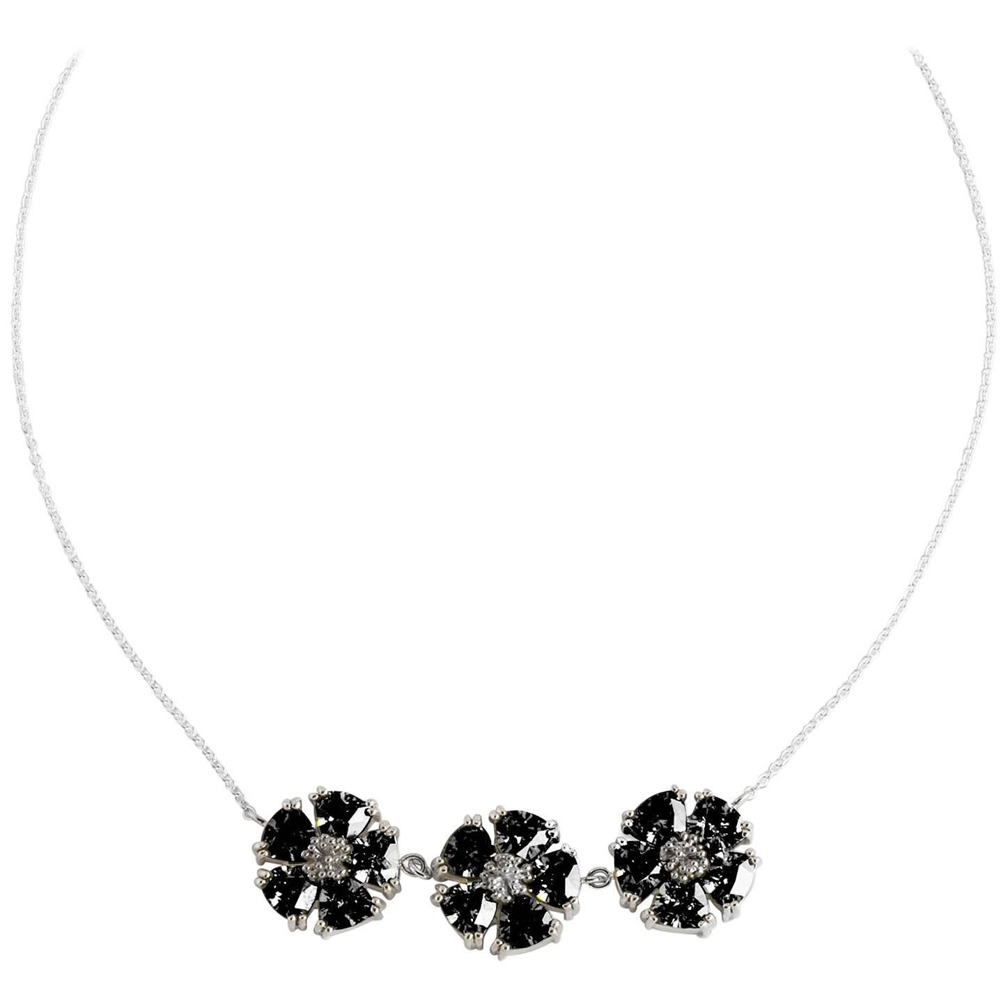 Black Sapphire 123 Blossom Stone Necklace For Sale