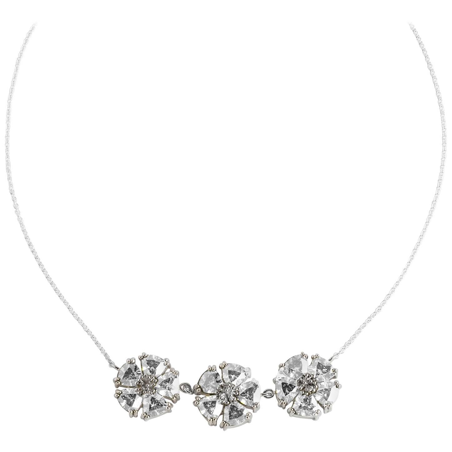White Sapphire 123 Blossom Stone Necklace For Sale