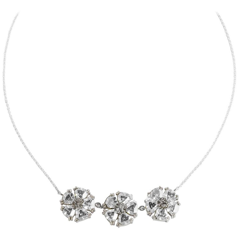 .925 Sterling Silver, White Sapphire, 123 Blossom Stone Necklace For Sale