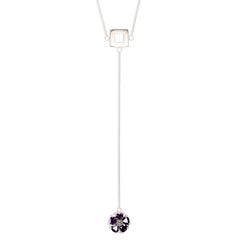 Amethyst Blossom Stone and Square Lariat Necklace