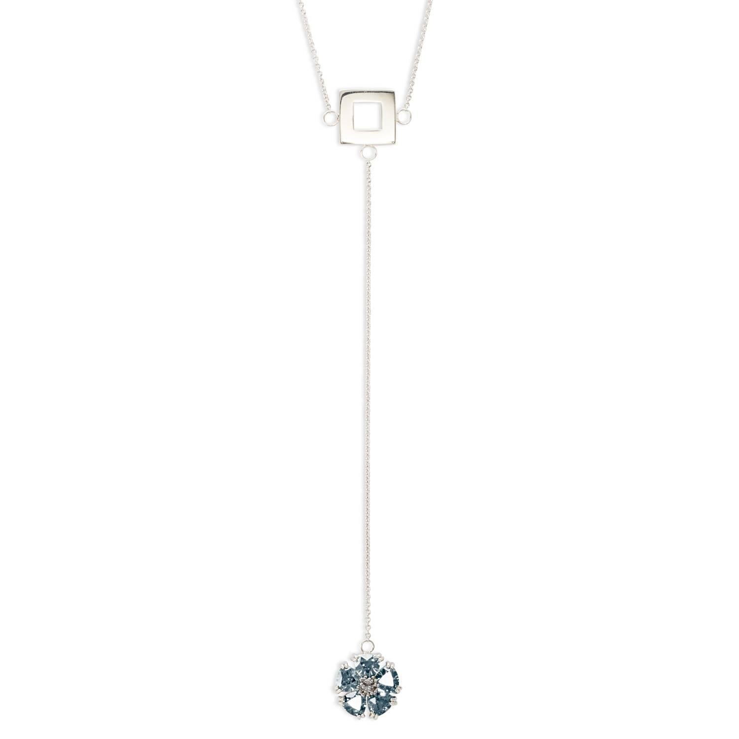 Light Blue Topaz Blossom Stone and Square Lariat Necklace For Sale