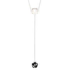 Black Sapphire Blossom Stone and Square Lariat Necklace