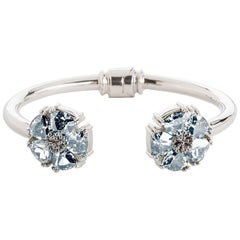 .925 Sterling Silver, Light Blue Sapphire M/L Blossom Stone Hinge Bracelet