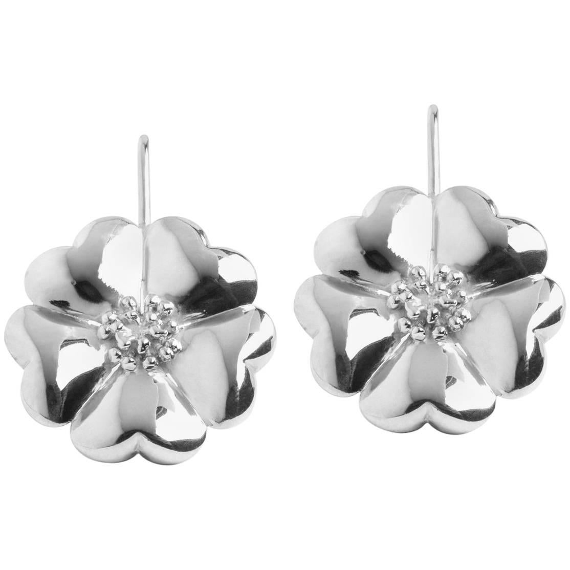 .925 Sterling Silver Blossom Wire Hook Earrings For Sale