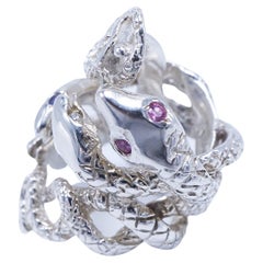 Smeraldo Diamante bianco Zaffiro Tanzanite Anello a forma di serpente in argento J DAUPHIN