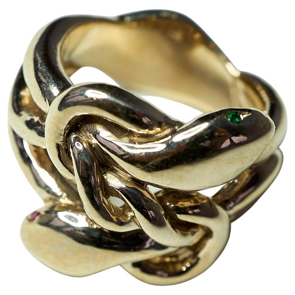 Bague cocktail en forme de serpent en émeraude, rubis et rubis de style victorien J Dauphin