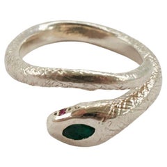 Emerald Ruby White Gold Snake Ring Victorian Cocktail Animal Ring J Dauphin