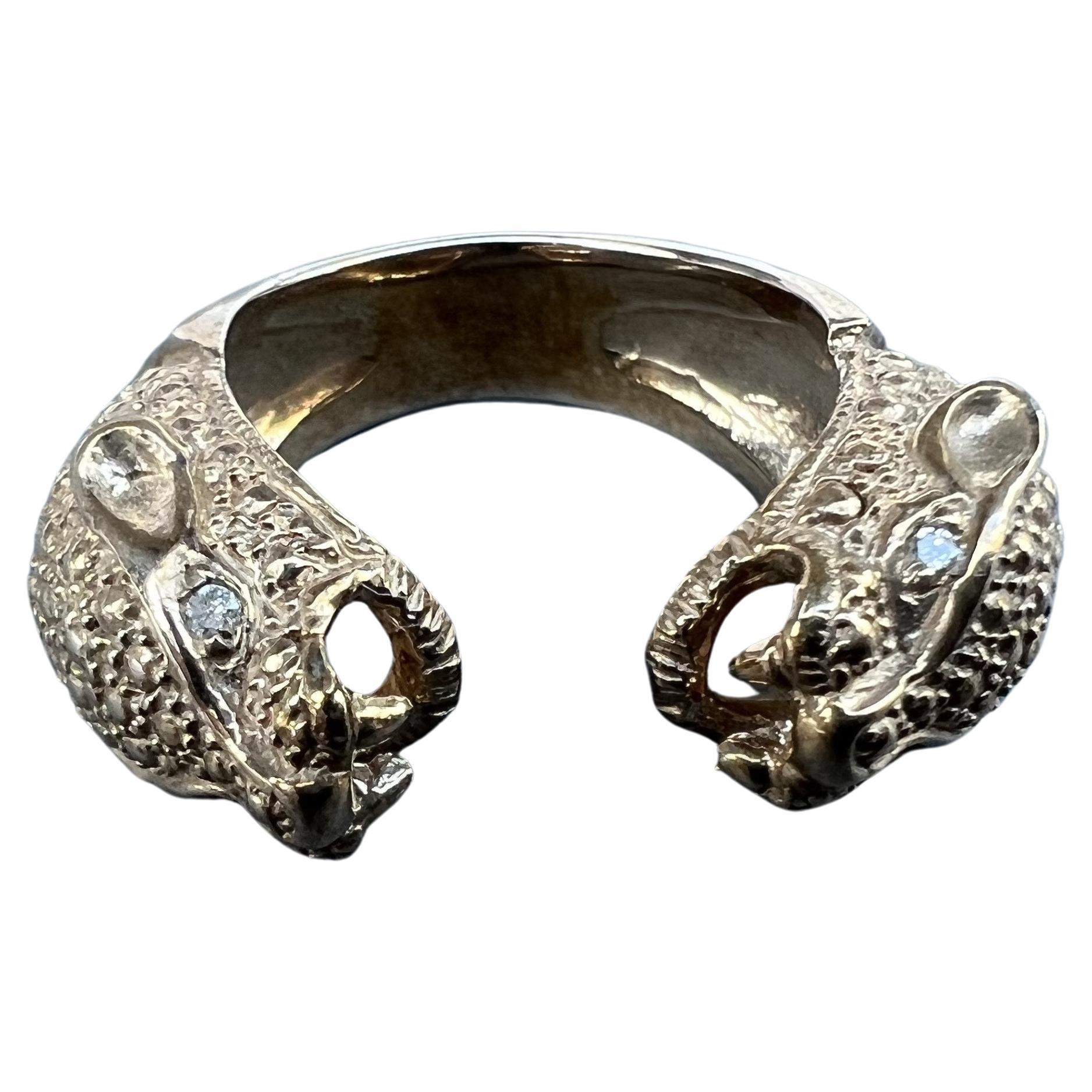 Emerald Ruby Jaguar Ring Animal Jewelry Bronze J Dauphin For Sale 1