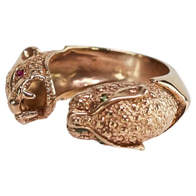Emerald Ruby Jaguar Ring Animal Jewelry Bronze J Dauphin For Sale at ...
