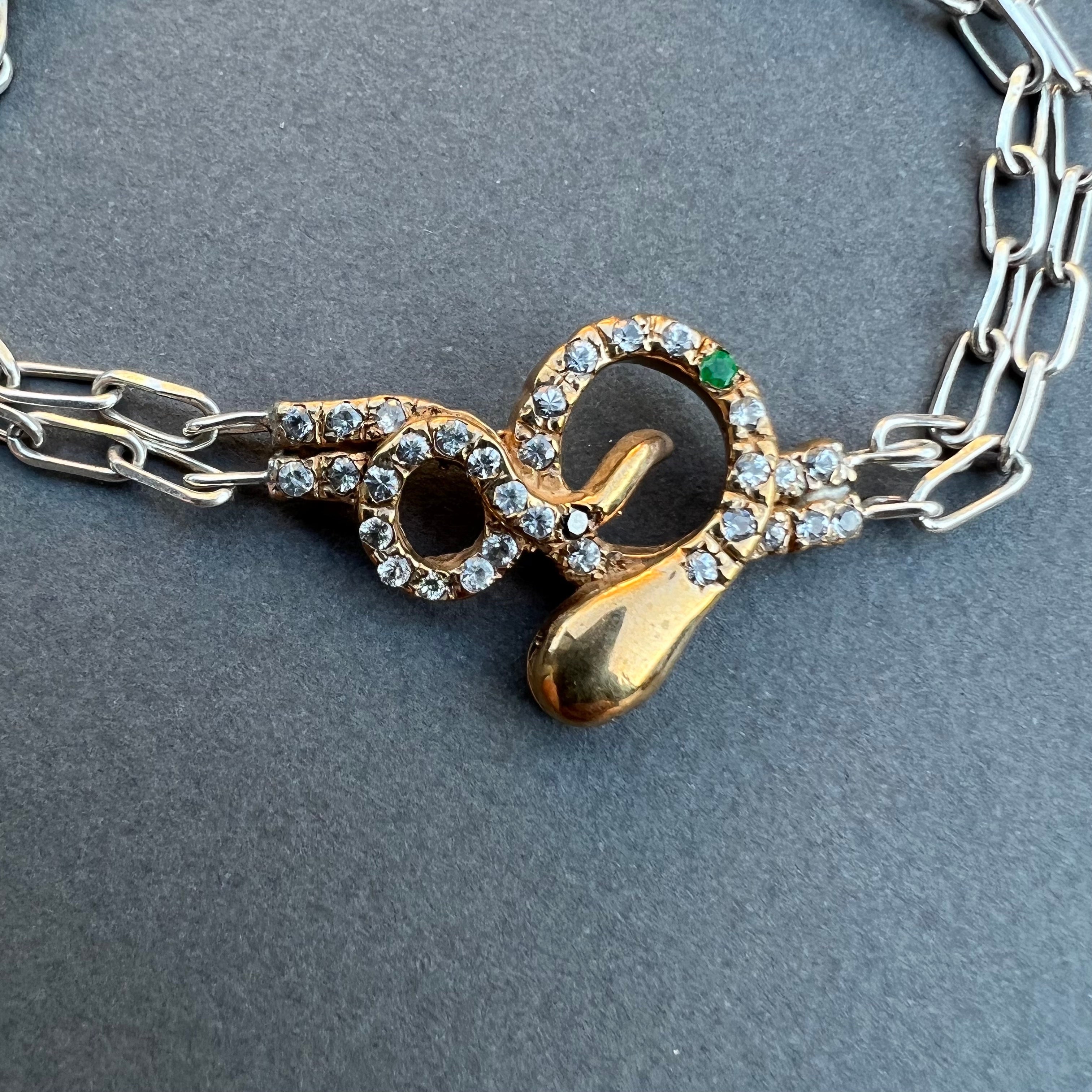 White Diamond Emerald Black Diamond Ruby Snake Bracelet  Bronze Silver Chain J Dauphin

J DAUPHIN 'Sparkle companion