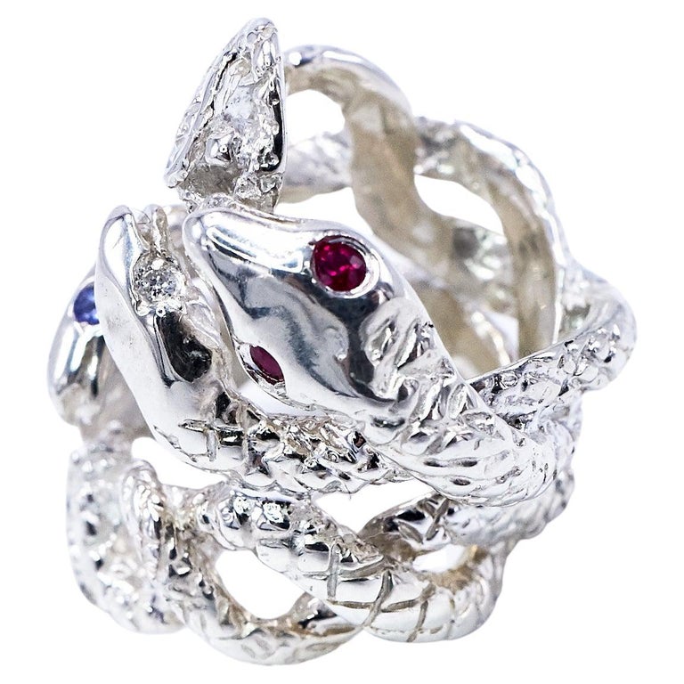 Snake Ring Statement Silver Cocktail Ring White Diamond Ruby Tanzanite ...