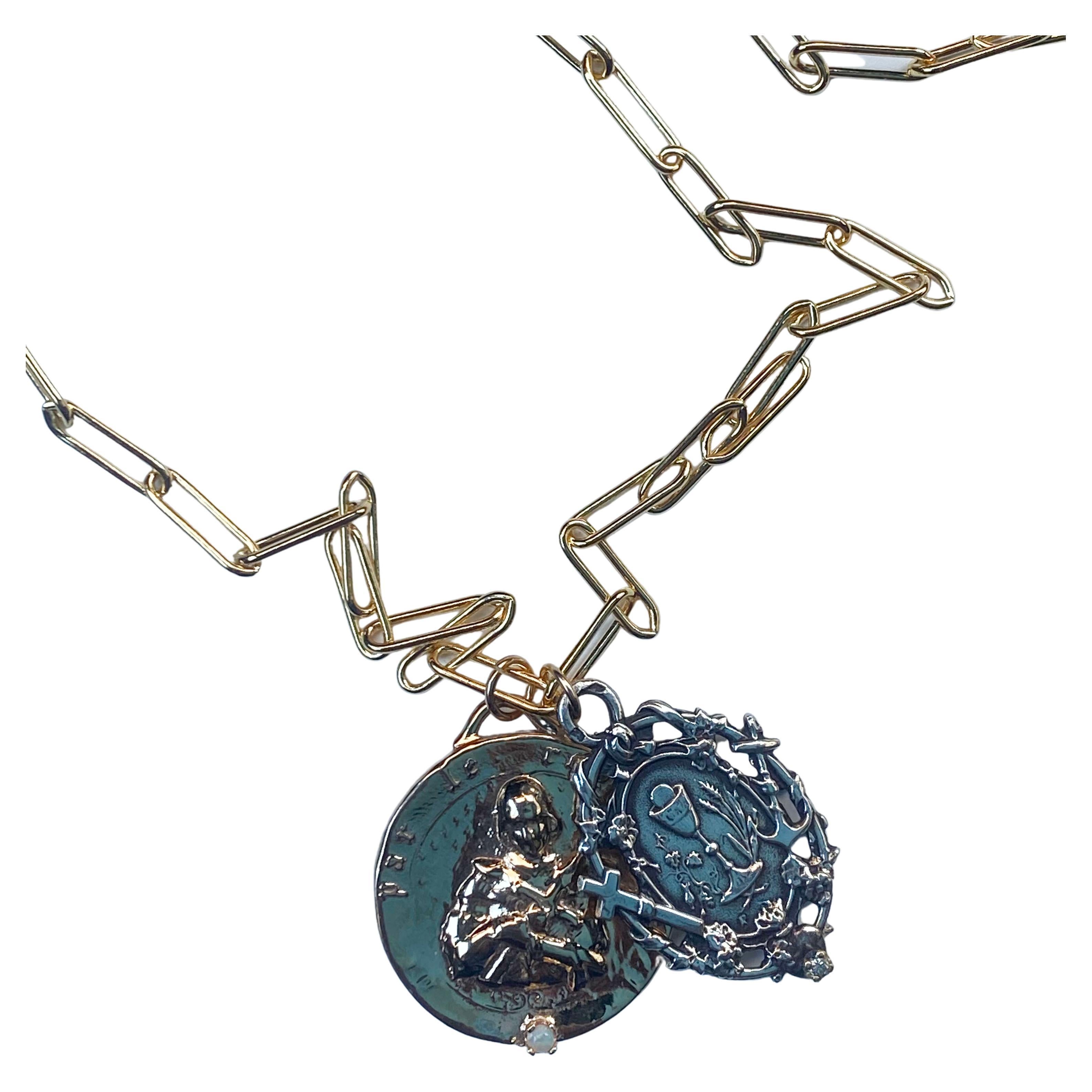 Weißer Diamant Joan of Arc Kette Halskette Medaille Faith Hope Love Opal J Dauphin im Angebot