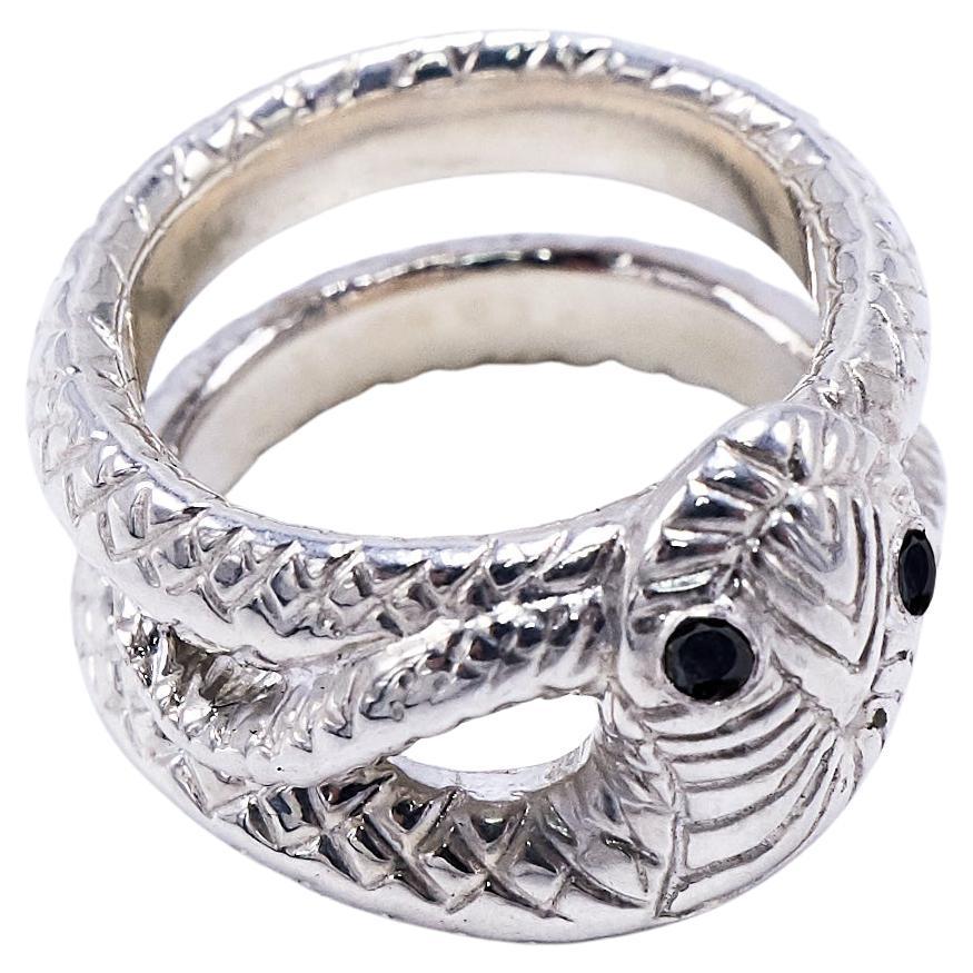 Snake Ring Sterling Silver Black Diamond Cocktail Ring J Dauphin For Sale