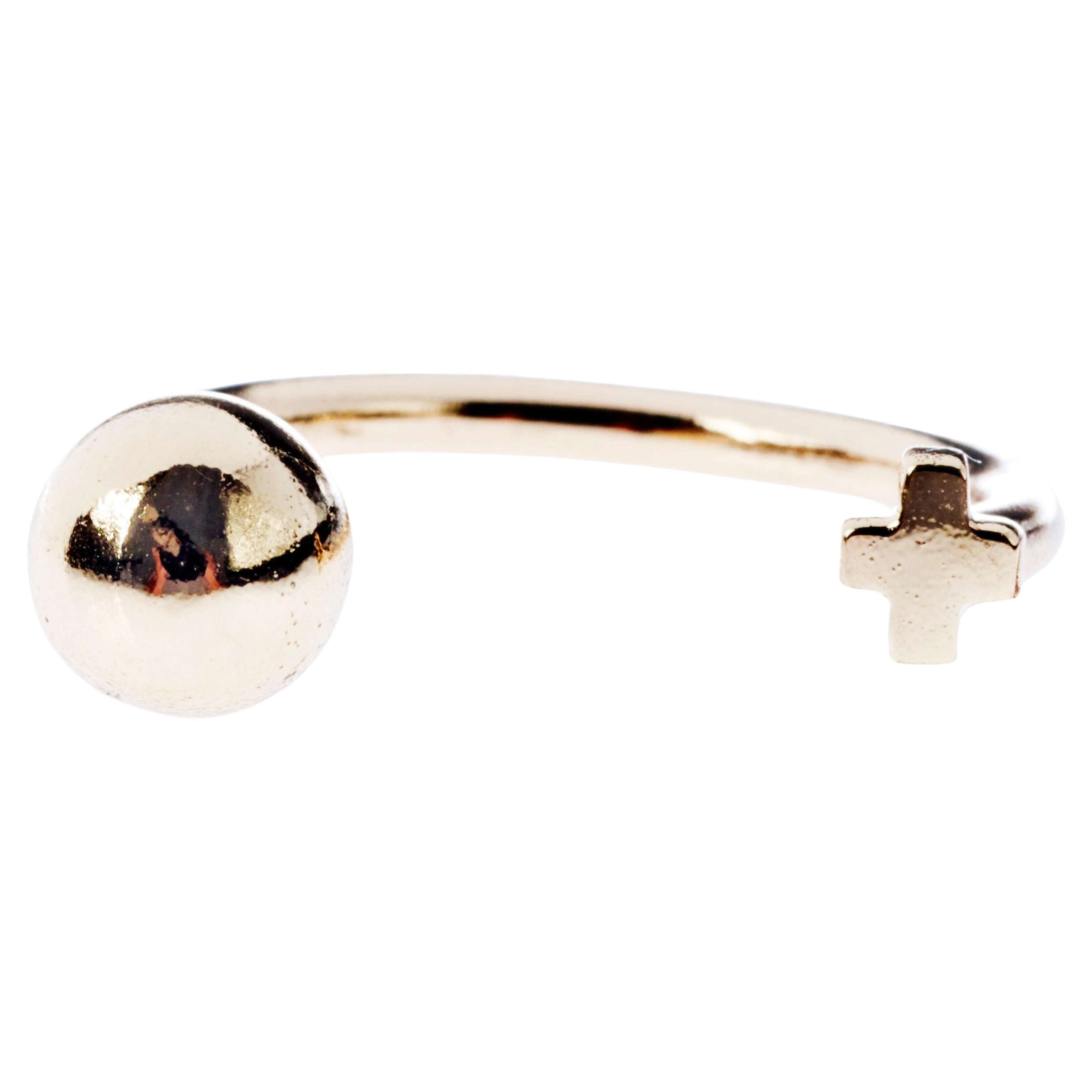 Gold Ring Cross Ball Modern Ring Open Adjustable  J Dauphin For Sale