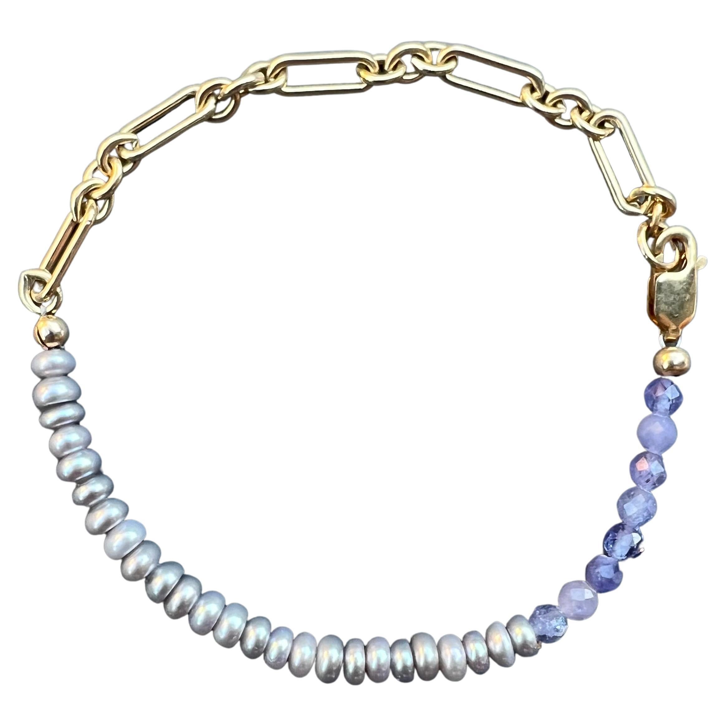 Pearl Tanzanite Bead Bracelet Gold Filled Chain J Dauphin For Sale