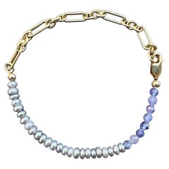 J Dauphin Bracelet en perles et perles de tanzanite avec chaîne remplie d'or