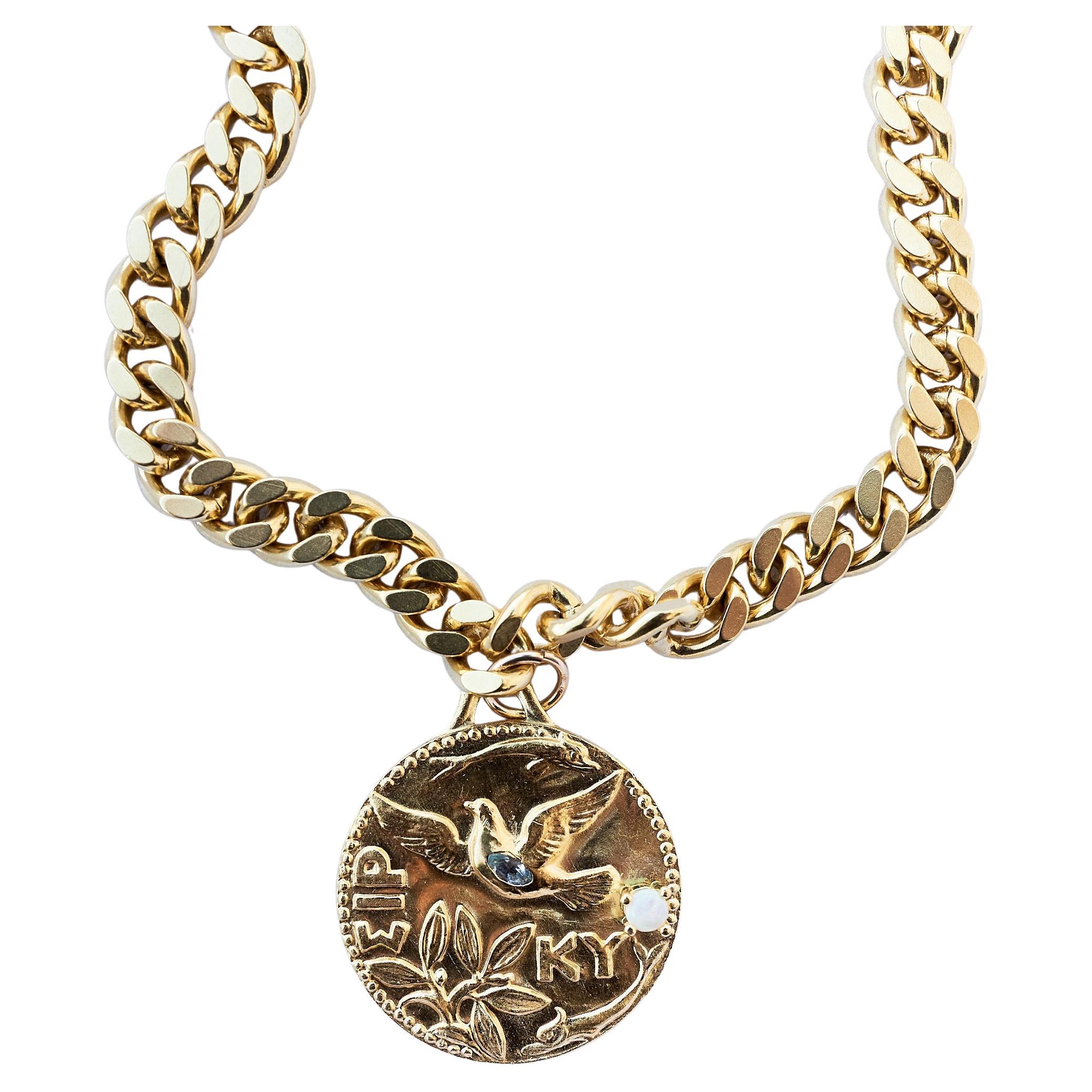 Dove Kette Choker Halskette Aquamarin Opal Medaille J Dauphin