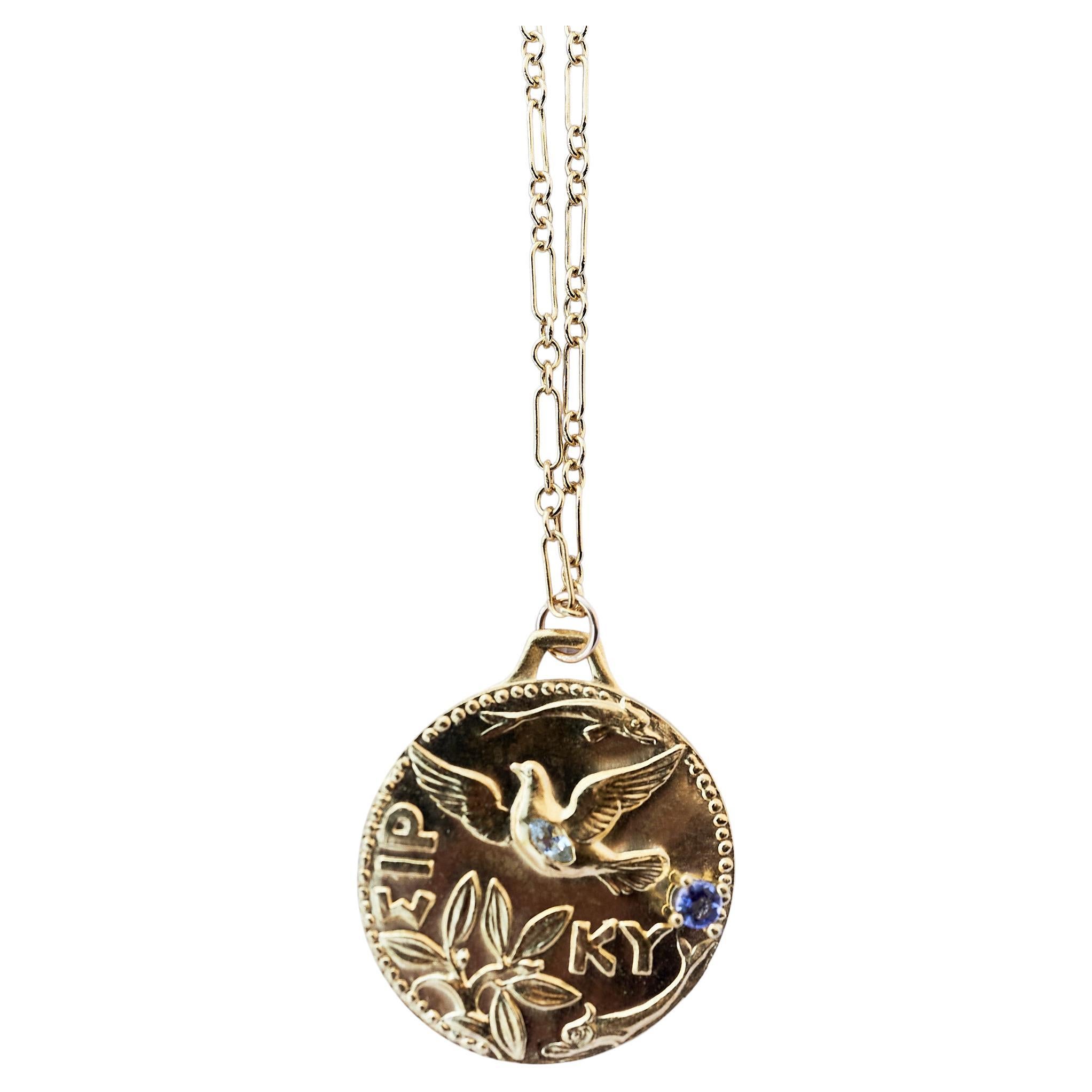 Contemporary Dove Chain Necklace Aquamarine Blue Tourmaline Medal J Dauphin For Sale