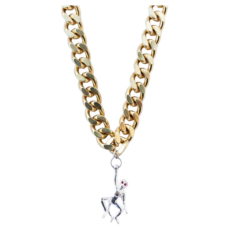 White Diamond Ruby Monkey Silver Choker Chain Necklace J Dauphin For ...