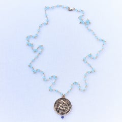 Tanzanite Heart Medal Necklace Virgin Mary Bead Light Blue J Dauphin