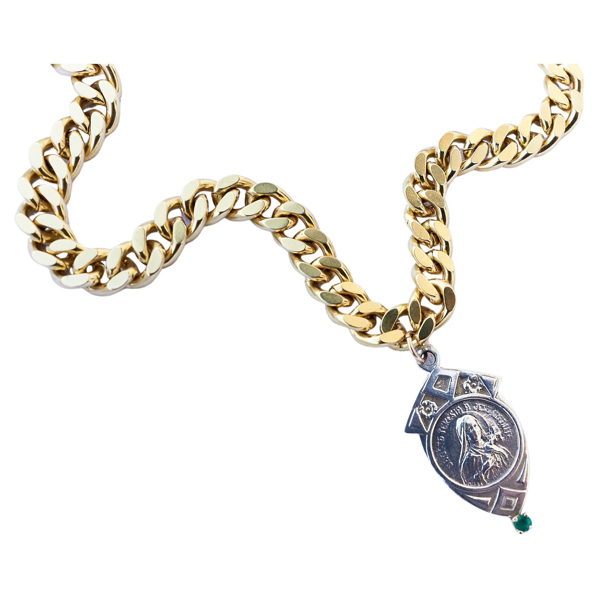 Choker-Halskette mit Smaragd, Jungfrau Maria Silber J Dauphin