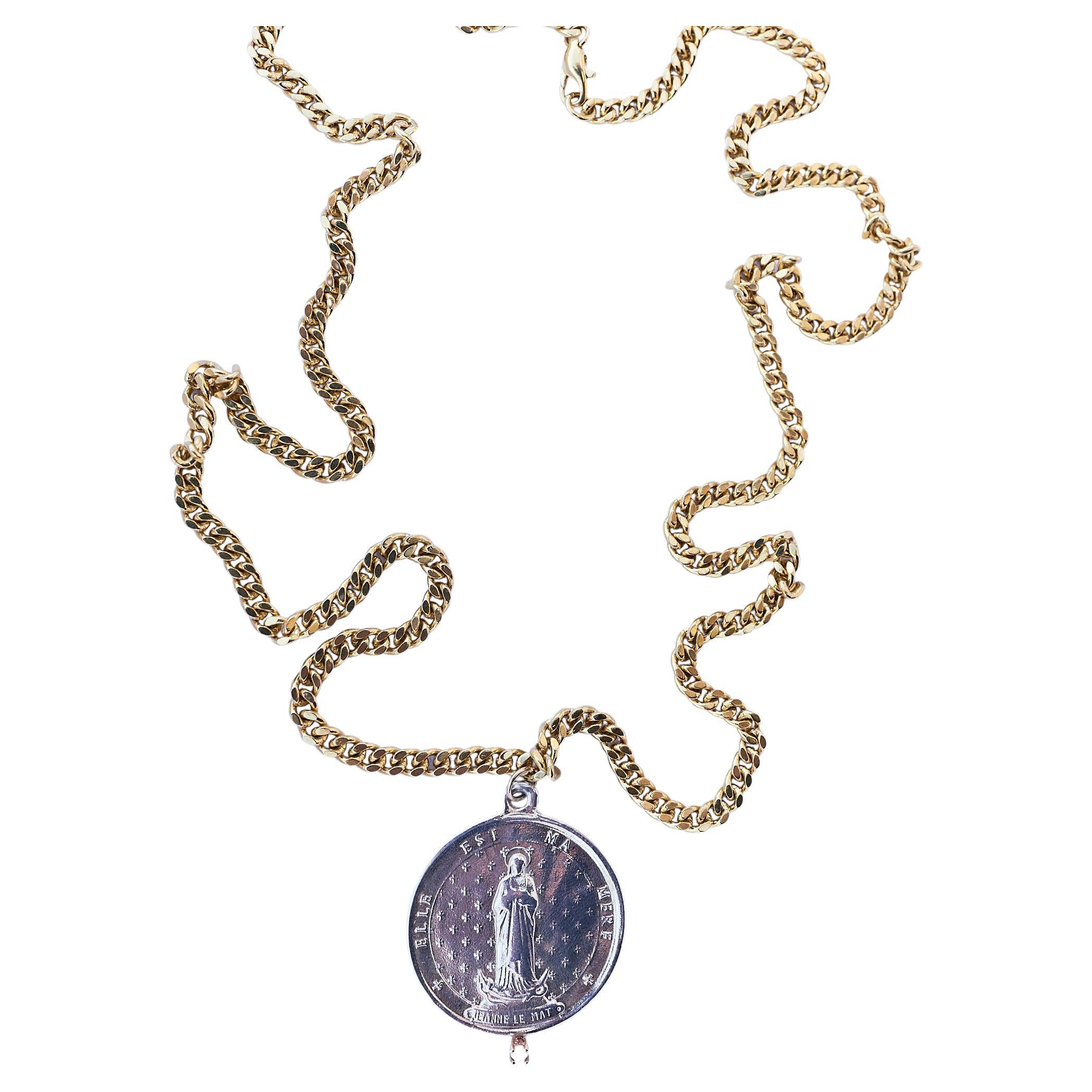 Brilliant Cut Opal Silver Medal Saint Long Chain Necklace J Dauphin For Sale