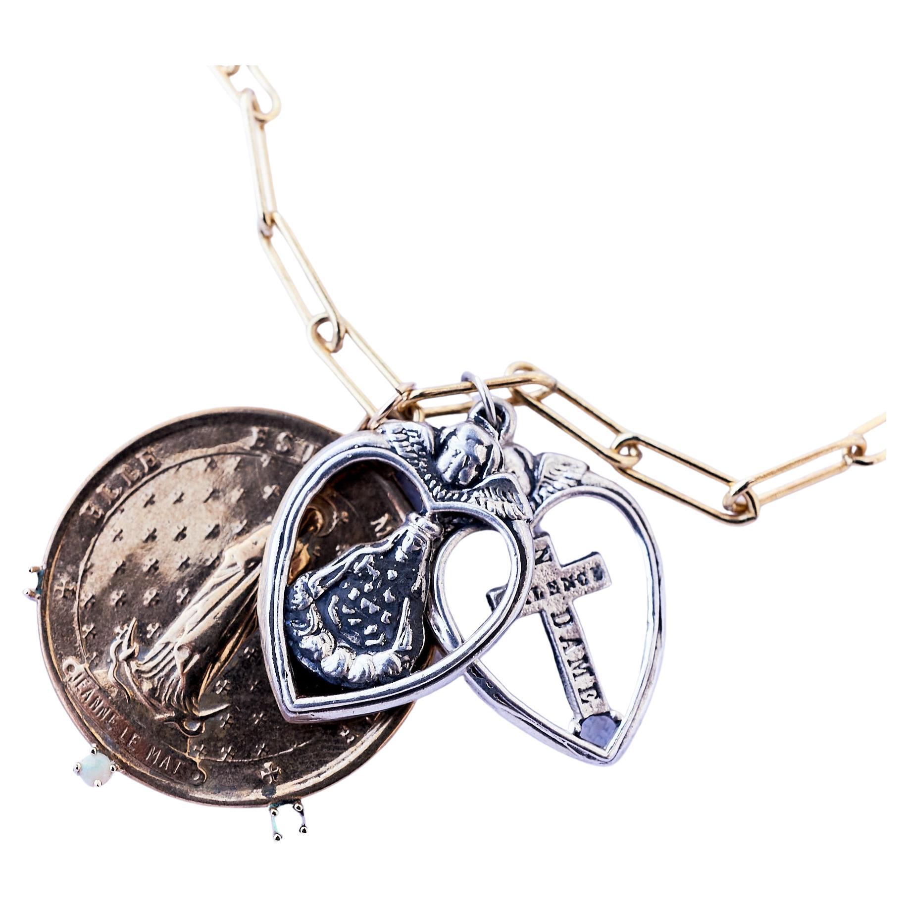 Kette Halskette Opal Französische Medaille Heiliges Herz Anhänger Silber J Dauphin (Viktorianisch) im Angebot