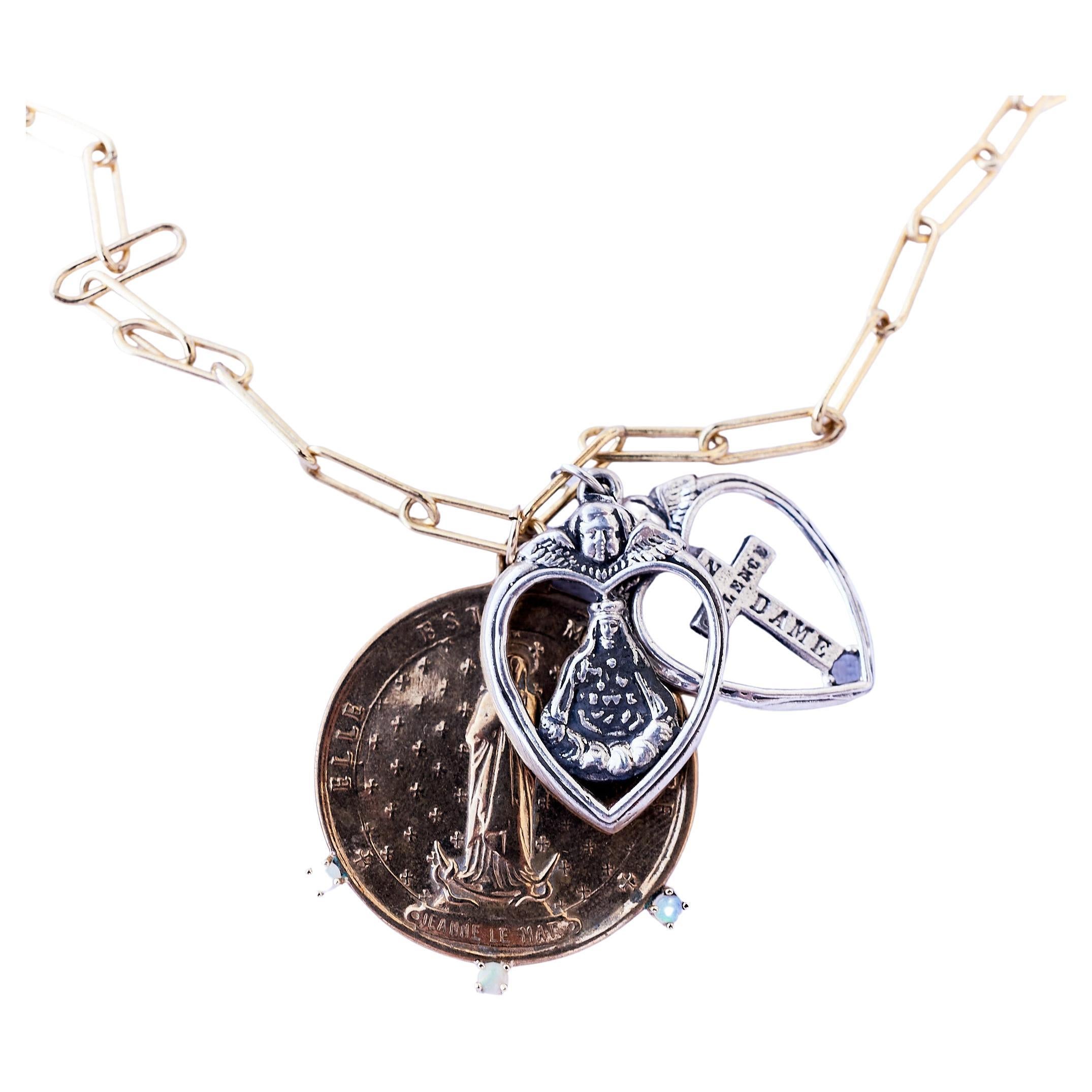 Kette Halskette Opal Französisch Medaille Saint Sacred Heart Anhänger SilverJ Dauphin 30