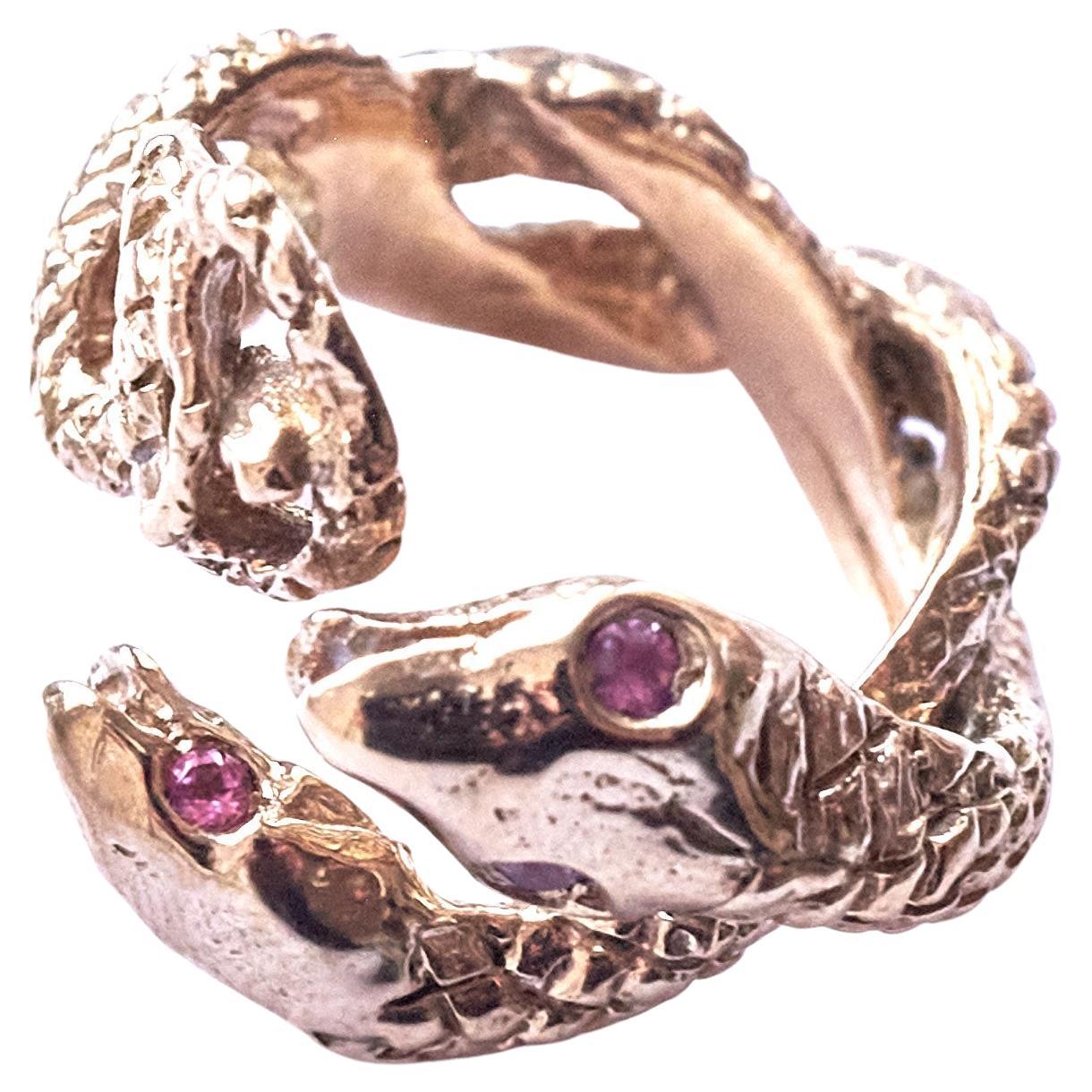 Contemporary Animal jewelry Pink Sapphire Snake Ring Bronze Cocktail Ring J Dauphin For Sale