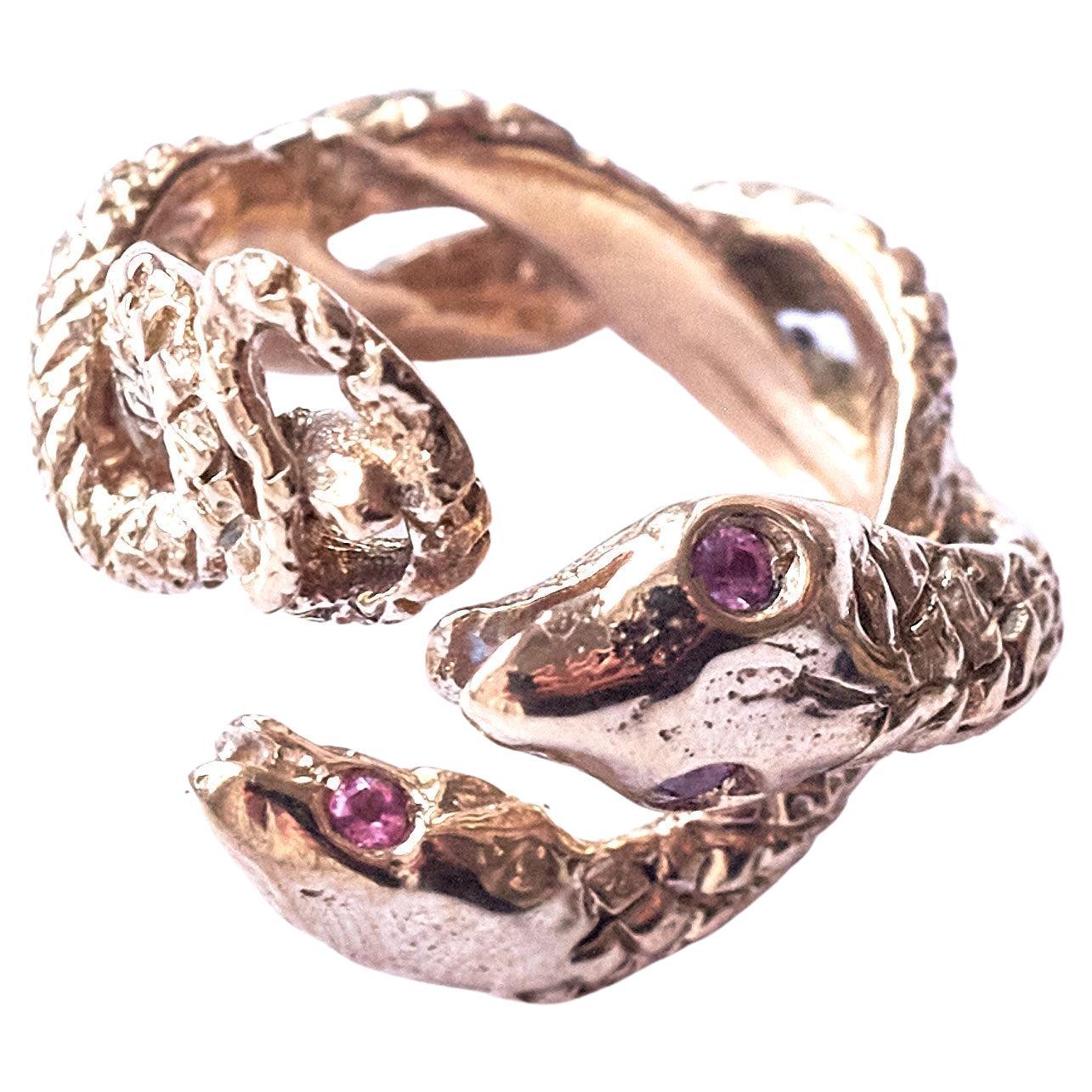 Animal jewelry Pink Sapphire Snake Ring Bronze Cocktail Ring J Dauphin For Sale