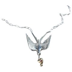 Taubenhalskette Halskette Gold Herz Silber Rubin viktorianischer Stil Tierschmuck