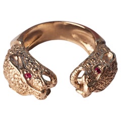 Ruby Double Head Jaguar Ring Open Animal Bronze J Dauphin