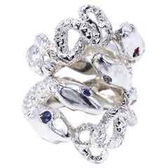Statement Snake Silver Ring White Diamond Ruby Tanzanite Cocktail J Dauphin