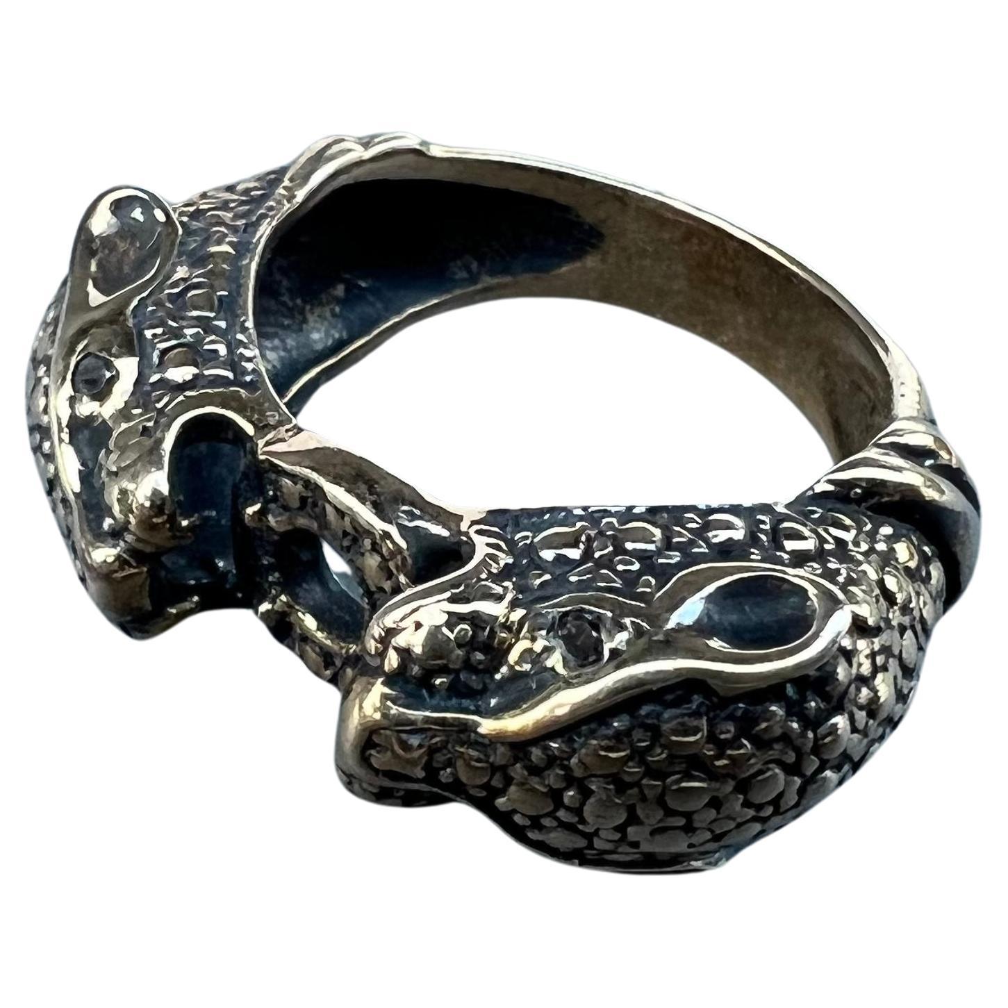Black Diamond Panther Ring Jaguar Double Head Animal Ring 

J DAUPHIN 