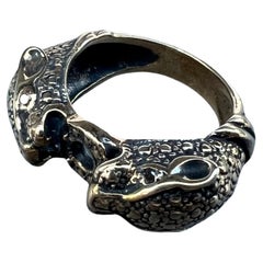 Anillo de Diamante Negro Antiguo Anillo de Pantera Jaguar Doble Cabeza de Animal J DAUPHIN