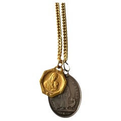 Medaglia Collana a catena placcata oro Vintage Medaglia della Vergine Maria J DAUPHIN