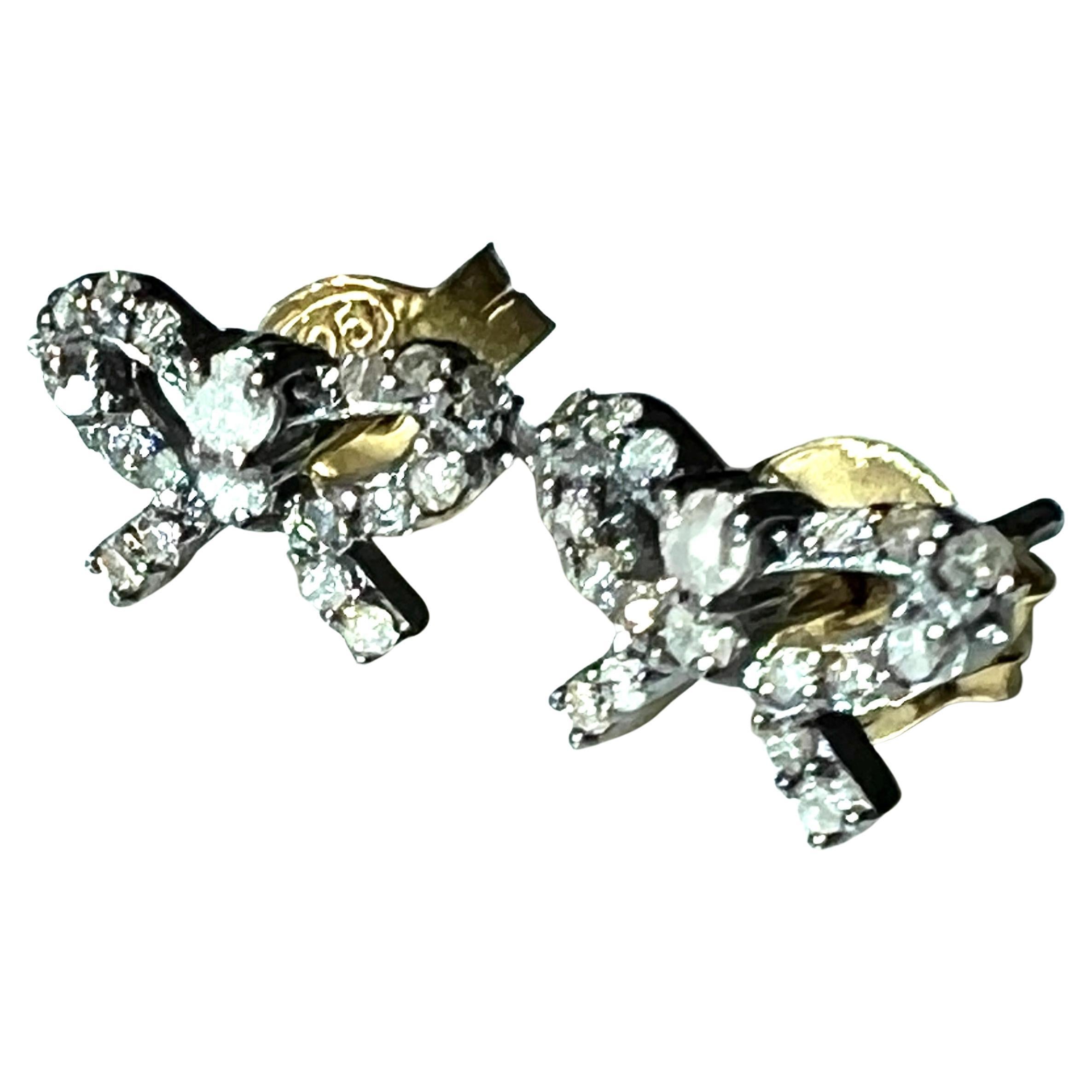 White Diamond Bow Stud Earring Victorian Style Raw Diamonds In New Condition For Sale In Los Angeles, CA