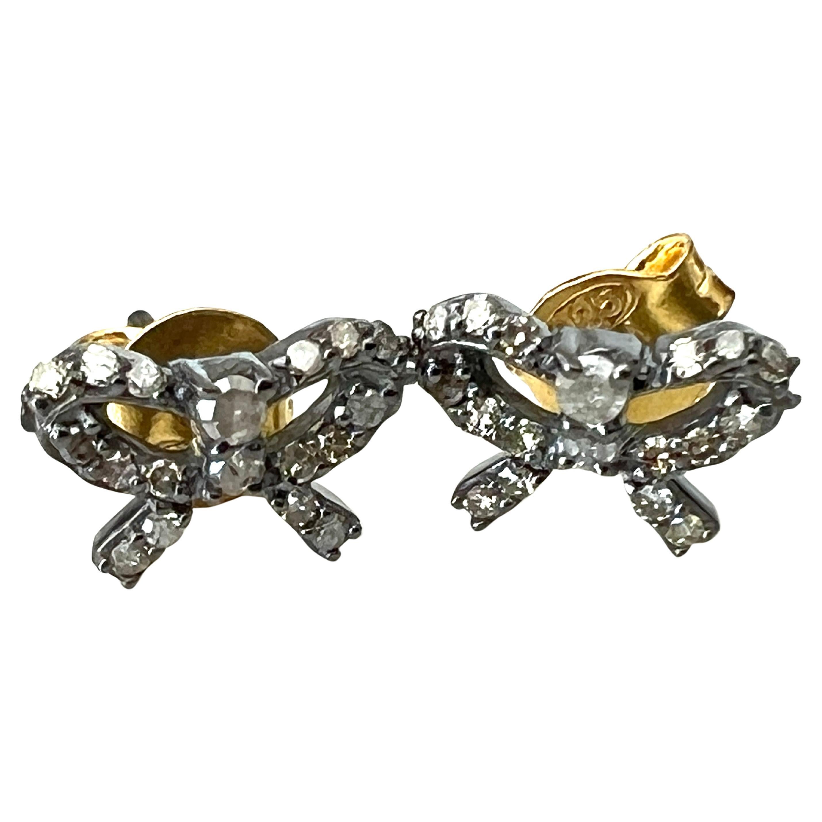 Contemporary White Diamond Bow Stud Earring Victorian Style Raw Diamonds For Sale