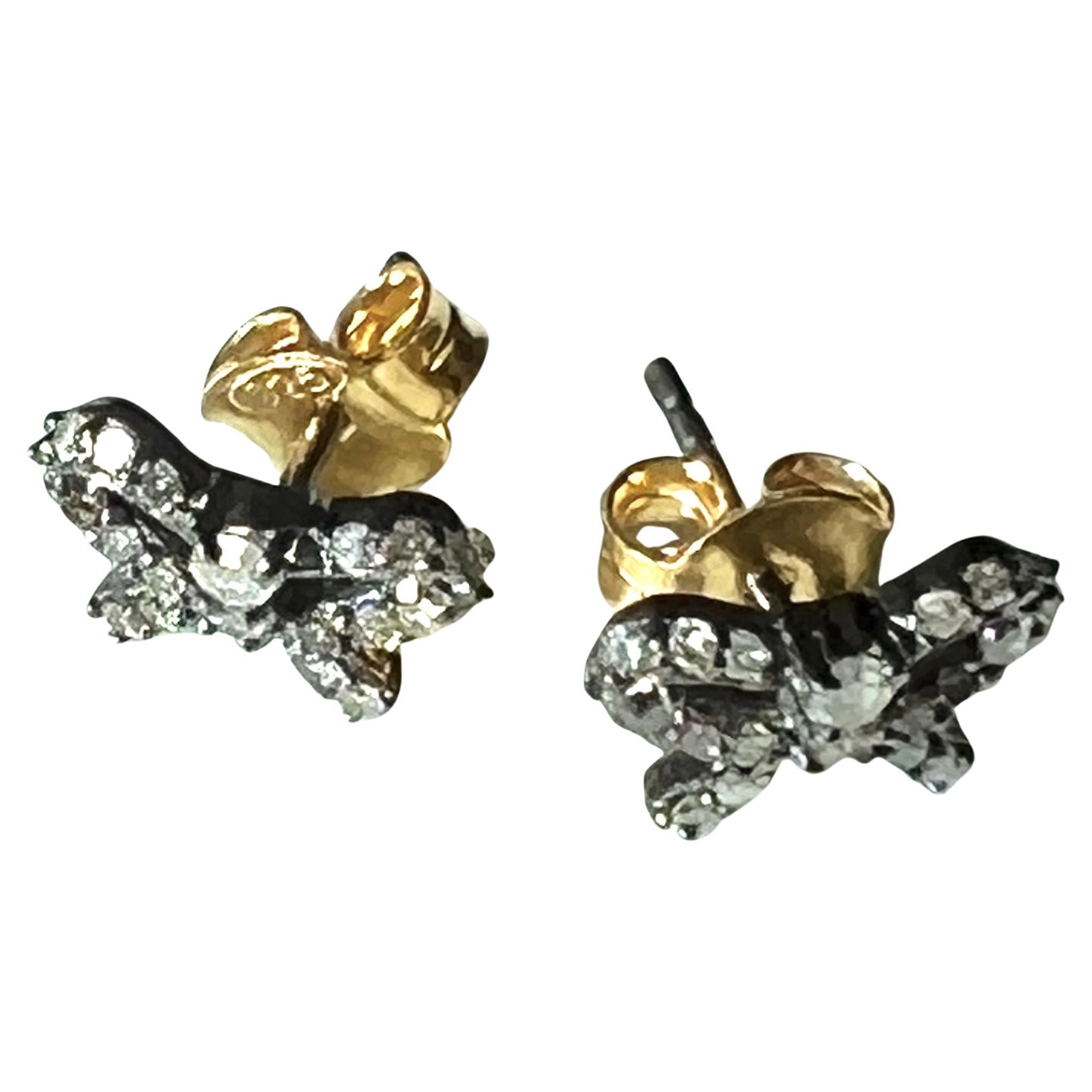 White Diamond Bow Stud Earring Victorian Style Raw Diamonds For Sale 2