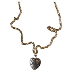 Silver Heart Long Necklace White Diamond White Pearl
