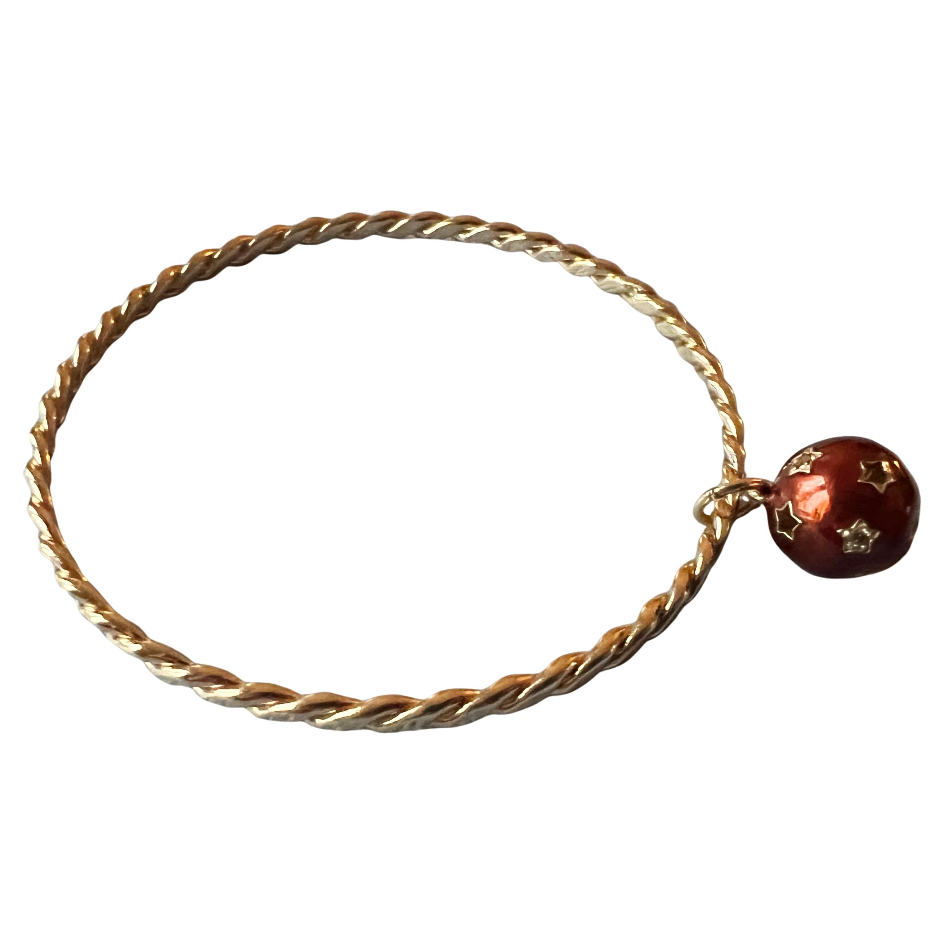 Diamond Star Ball Bangle Bracelet Red Enamel Victorian Style