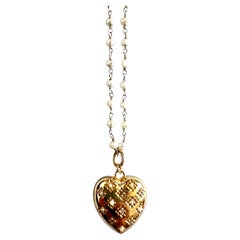 White Diamond Heart Necklace  Victorian Style White Pearl