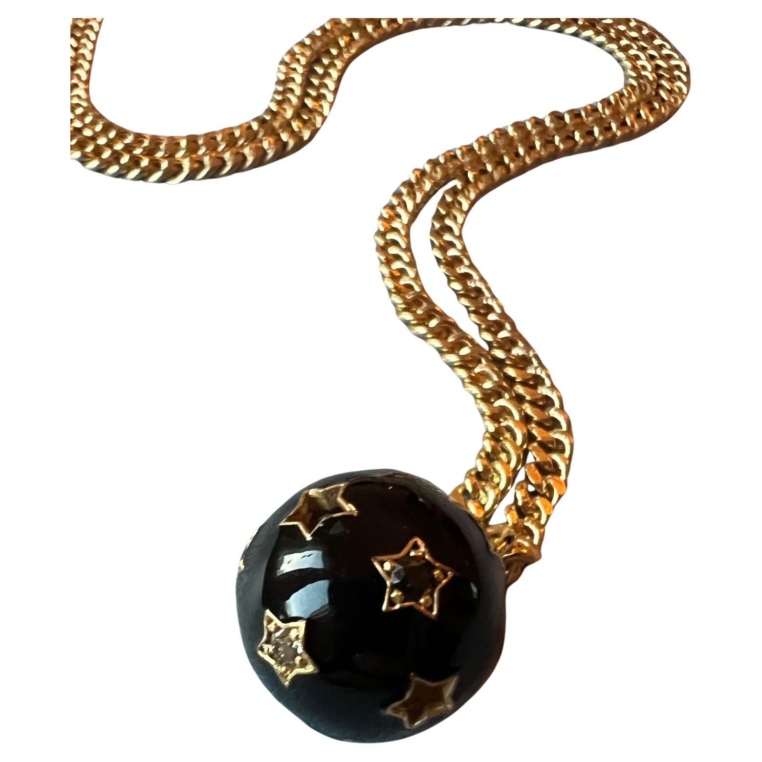 Celestial Star Necklace Black Diamond White Diamond Black Enamel