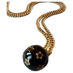 Collar Colgante Bola Estrella Diamante Negro Diamante Blanco Esmalte Negro