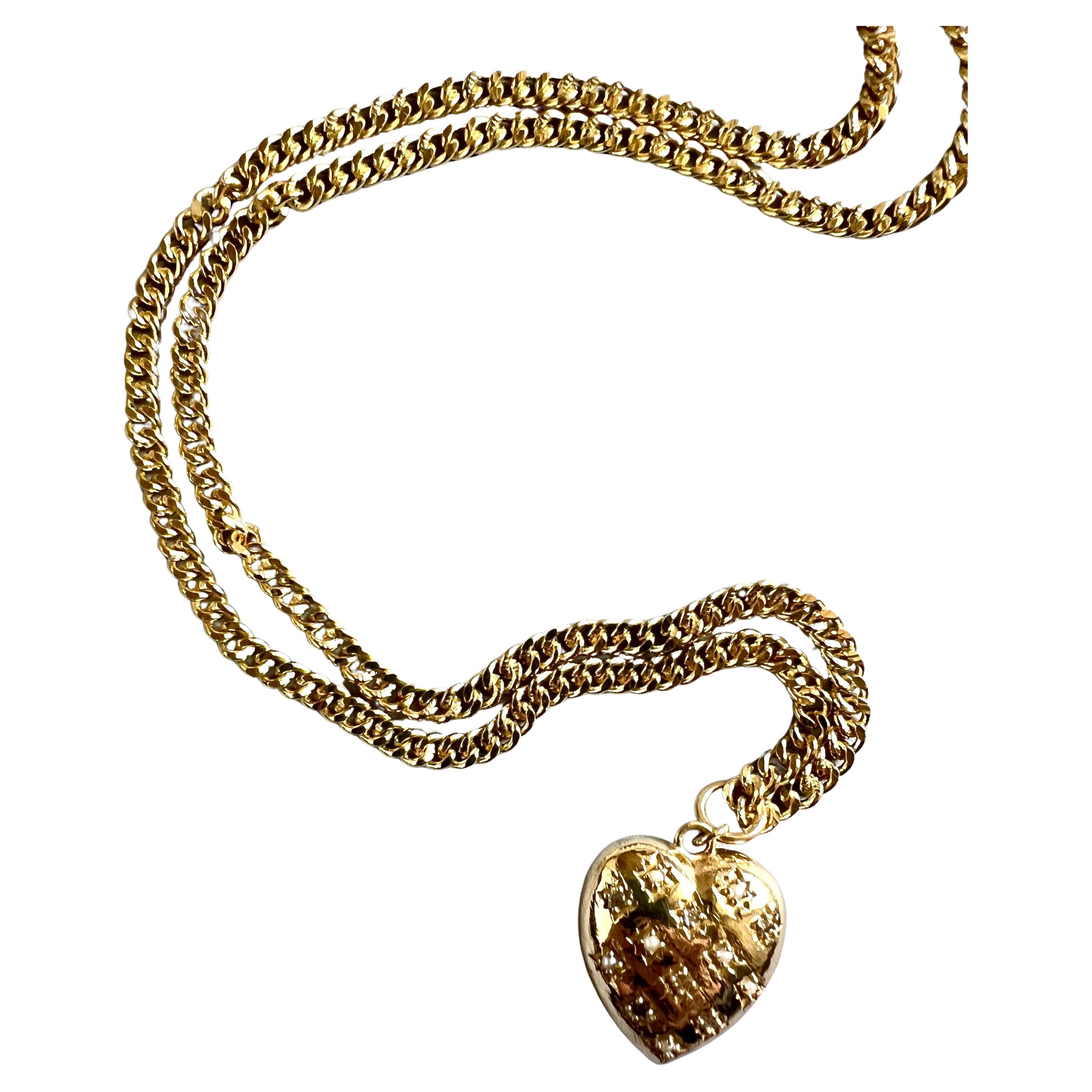 Heart White Diamond Heart Pendant Chain Necklace White Pearl Victorian Style