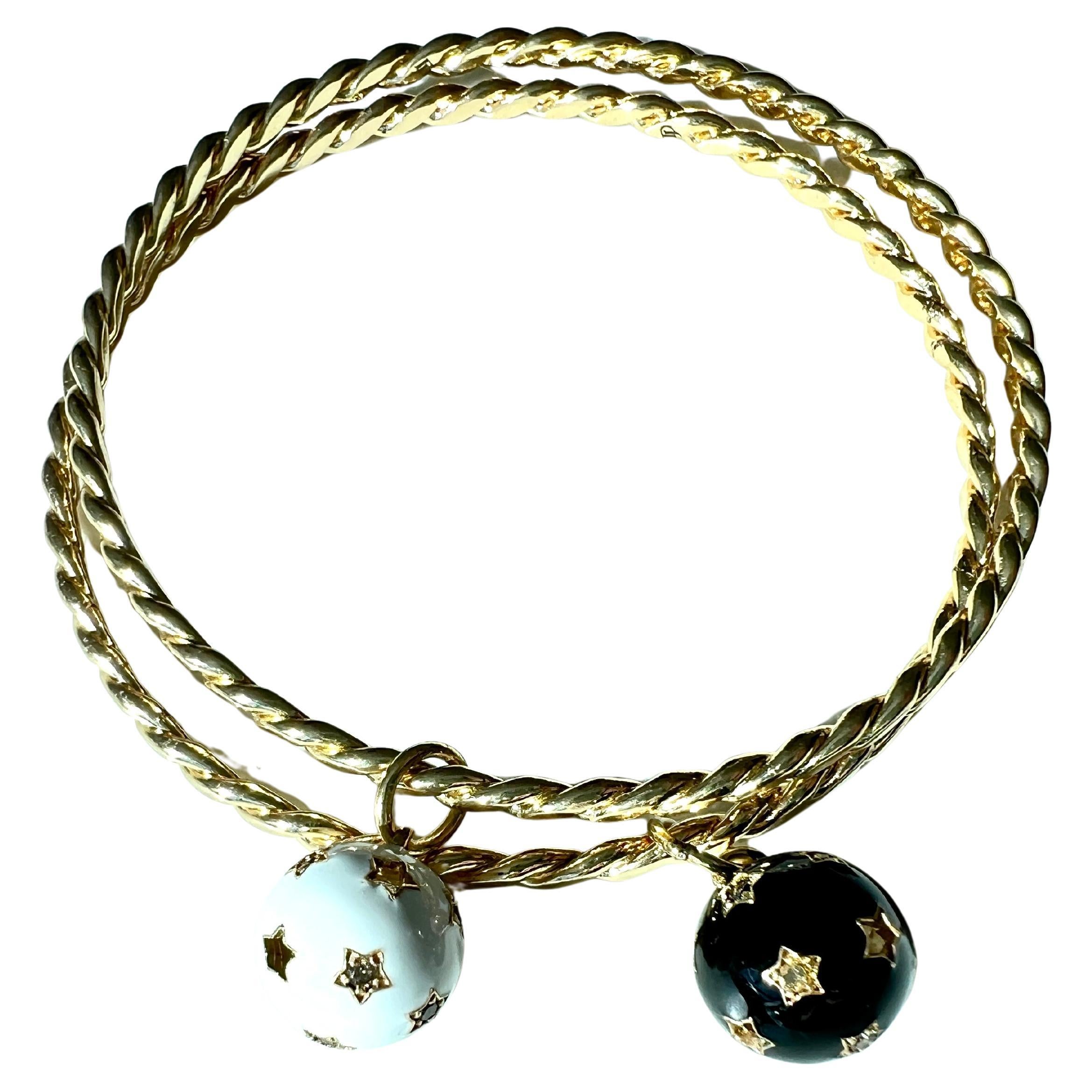 Conjunto brazalete Estrella Negro Blanco Esmalte Blanco Diamante Negro Diamante