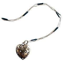 Silver Heart Necklace Victorian Style White Diamond Pearl